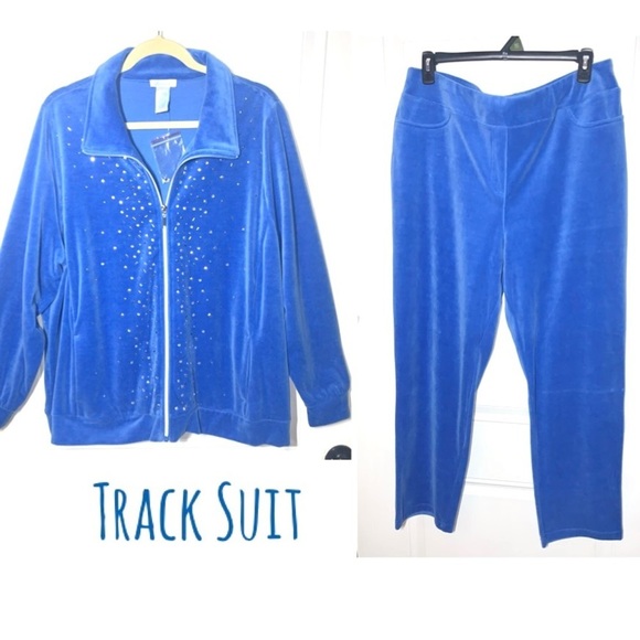 Draper's & Damon's Athleisure Track suit set Blue Velour Soft 3X Jacket 1X Pant - Picture 2 of 15
